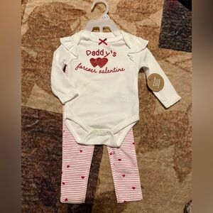 White Baby Onesie & Heart Stripe Leggings - "Daddy's Forever Valentine" NWT 3m
